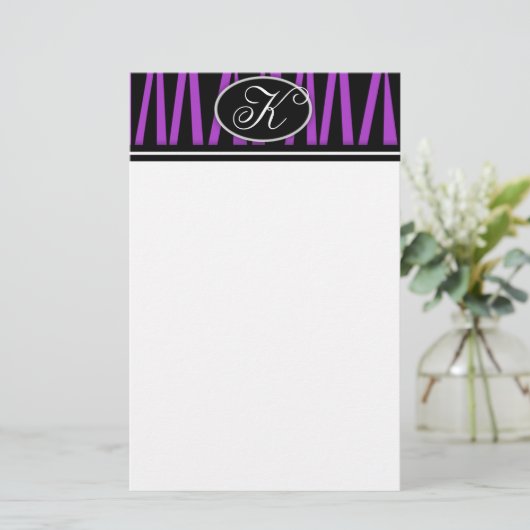 Paarse Zebra Stripes Monogrammen Stationery Briefpapier (Staand voorkant)