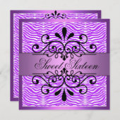 Paarse Zebra Stripes Sweet 16 Verjaardagsuitnodigi Kaart (Voorkant / Achterkant)