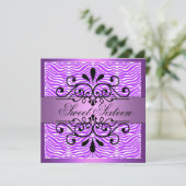 Paarse Zebra Stripes Sweet 16 Verjaardagsuitnodigi Kaart (Staand voorkant)