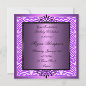 Paarse Zebra Stripes Sweet 16 Verjaardagsuitnodigi Kaart (Achterkant)
