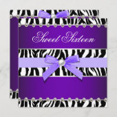 Paarse Zebra Sweet 16 verjaardagsfeestje Kaart (Voorkant / Achterkant)