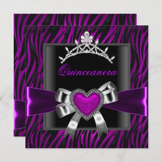 Paarse Zebra Tiara Quinceanera 15e verjaardag Kaart (Voorkant / Achterkant)