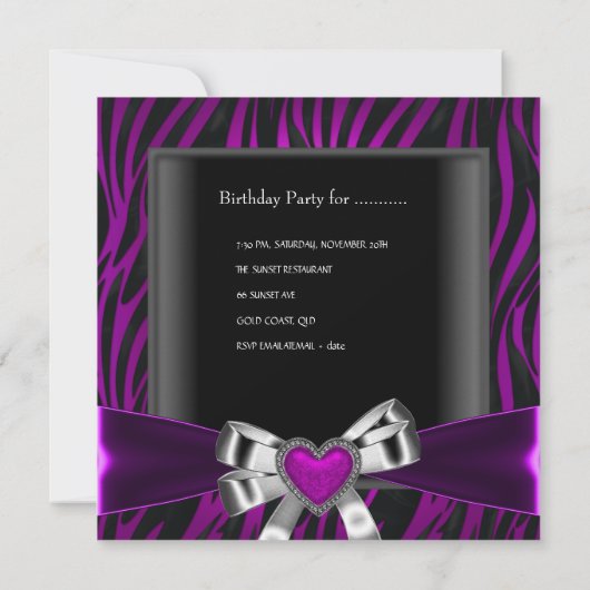 Paarse Zebra Tiara Quinceanera 15e verjaardag Kaart (Achterkant)