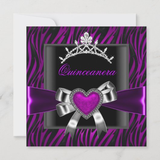 Paarse Zebra Tiara Quinceanera 15e verjaardag Kaart (Voorkant)