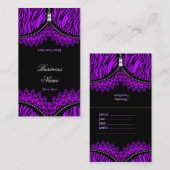 Paarse ZEBRA vouw over zwart korset Visitekaartje (Voorkant / Achterkant)