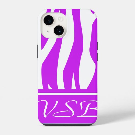 Paarse zebraprint met monogram iPhone hoesje (Achterkant)