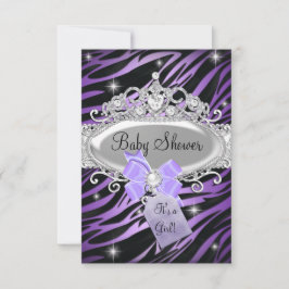 Paarse Zebraprint & Prinsessen Tiara Baby Shower Kaart