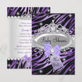 Paarse Zebraprint & Prinsessen Tiara Baby Shower Kaart