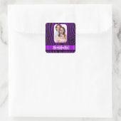 Paarse zebraprint vierkante sticker (Tas)