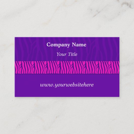 Paarse zebraprint visitekaartje (Voorkant)