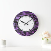 Paarse Zebrastrepen (faux glitter bling) Grote Klok (Huis)
