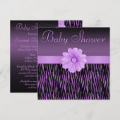Paarse Zebrastrips en bloeiend Baby shower Kaart (Voorkant / Achterkant)
