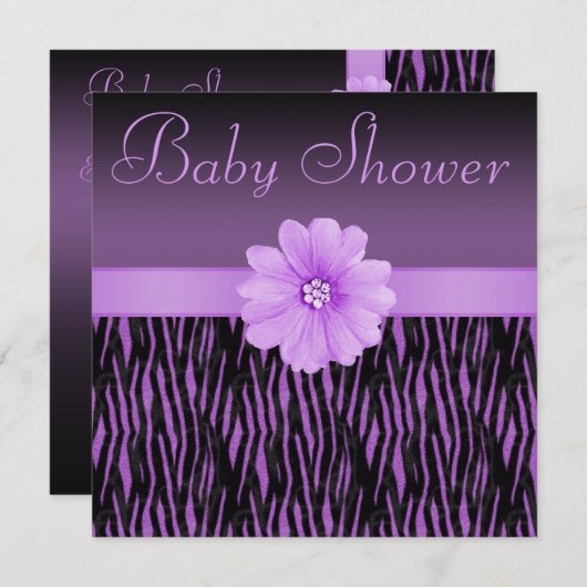 Paarse Zebrastrips en bloeiend Baby shower Kaart (Voorkant / Achterkant)