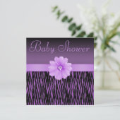 Paarse Zebrastrips en bloeiend Baby shower Kaart (Staand voorkant)