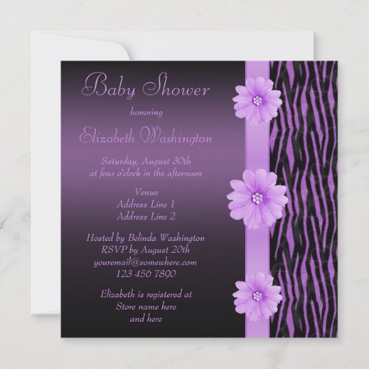 Paarse Zebrastrips en bloeiend Baby shower Kaart (Achterkant)