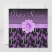 Paarse Zebrastrips en bloeiend Baby shower Kaart (Voorkant)