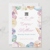 Paarse Zee Shell Waterverf Foto & QR Save The Date (Achterkant)