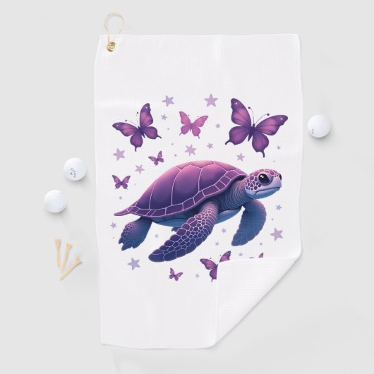 Paarse - Zee Turtle Butterfly T-shirt Golfhanddoek (Insitu)