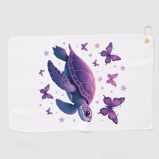 Paarse - Zee Turtle Butterfly T-shirt Golfhanddoek (Horizontaal)