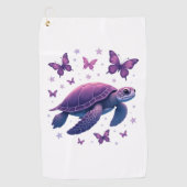 Paarse - Zee Turtle Butterfly T-shirt Golfhanddoek (Voorkant)
