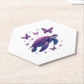 Paarse - Zee Turtle Butterfly T-shirt Kartonnen Onderzetters (Schuin)