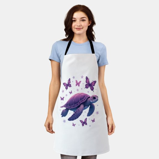 Paarse - Zee Turtle Butterfly T-shirt Schort (Gedragen)