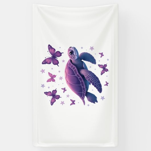 Paarse - Zee Turtle Butterfly T-shirt Spandoek (Verticaal)