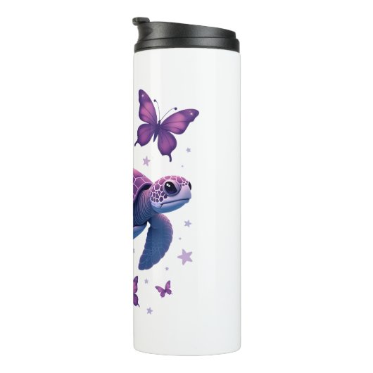 Paarse - Zee Turtle Butterfly T-shirt Thermosbeker (Geroteerd rechts)