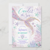 Paarse Zeemeermin 1e Verjaardag Oneder het Zee Fee Kaart (Voorkant)