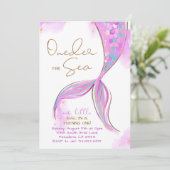 Paarse Zeemeermin 1e Verjaardagsfeestje ONEder Het Kaart (Staand voorkant)