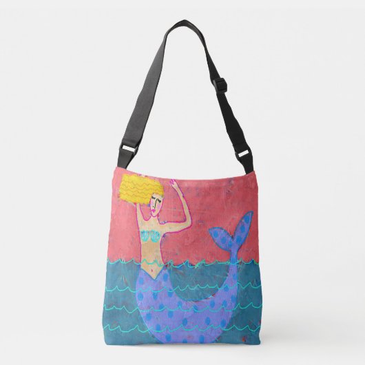 Paarse Zeemeermin Abstracte Kunst Strandtas Crossbody Tas (Voorkant)