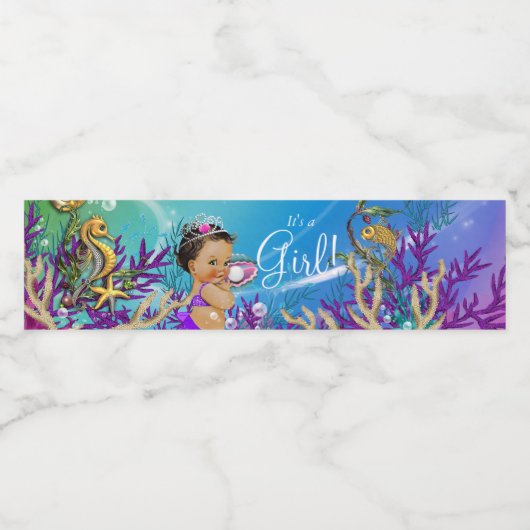Paarse Zeemeermin Babyshower Waterfles Labels Etiket (Enkel label)