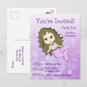  Paarse Zeemeermin Briefkaart Verjaardagsuitnodigi (Voorkant / Achterkant)