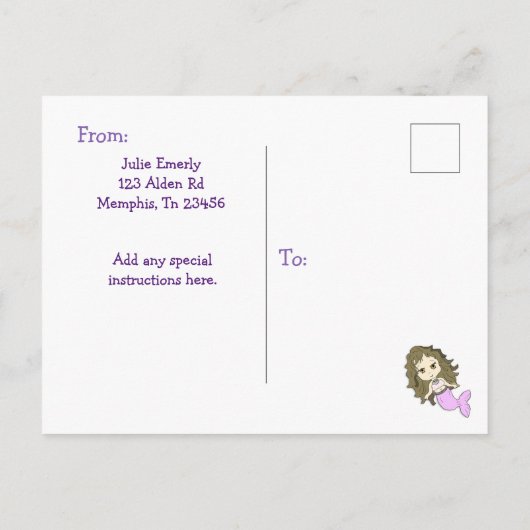  Paarse Zeemeermin Briefkaart Verjaardagsuitnodigi (Achterkant)