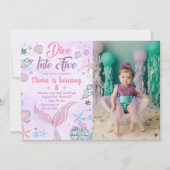 Paarse Zeemeermin Duik in Vijf 5e Verjaardag Foto Kaart (Voorkant)