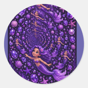 Paarse Zeemeermin Edelsteen Spiraal Fantasie Kunst Ronde Sticker