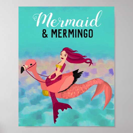 Paarse Zeemeermin en Flamingo Mermingo Poster (Voorkant)