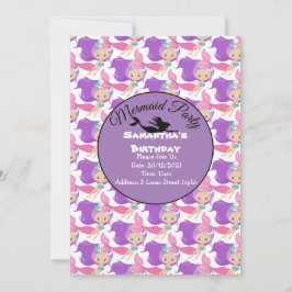 Paarse Zeemeermin Feest Roze Uitnodiging