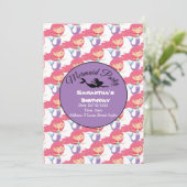 Paarse Zeemeermin Feest Roze Uitnodiging (Staand voorkant)