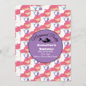 Paarse Zeemeermin Feest Roze Uitnodiging (Voorkant / Achterkant)