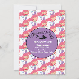 Paarse Zeemeermin Feest Roze Uitnodiging
