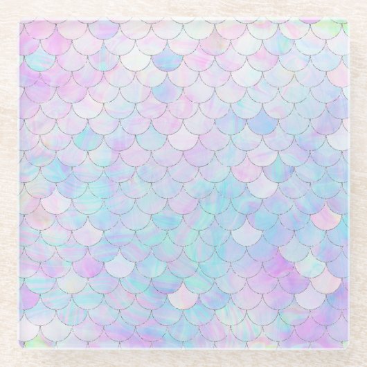 Paarse Zeemeermin Fin Pattern Trendy Glazen Onderzetter (Voorkant)