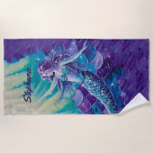 Paarse zeemeermin gepersonaliseerd Strandlaken (Voorkant)