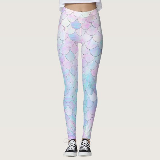 Paarse zeemeermin holografisch iriserend leggings (Voorkant)