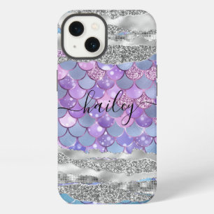 paarse zeemeermin huid met zilveren glitters iPhone 13 hoesje