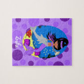 Paarse zeemeermin in de oceaan met een dolfijn legpuzzel (Horizontaal)