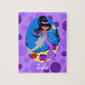 Paarse zeemeermin in de oceaan met een dolfijn legpuzzel (Verticaal)