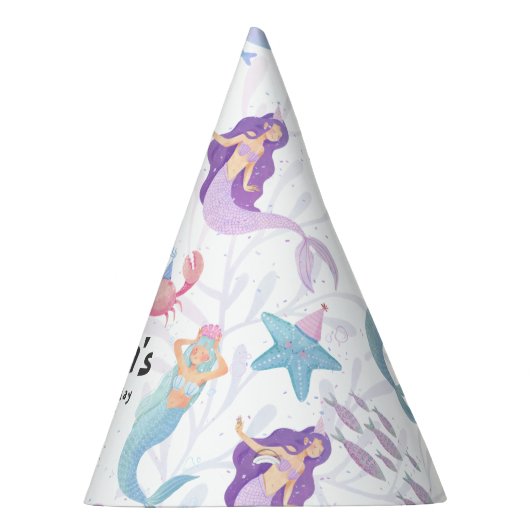 Paarse zeemeermin jarig feesthoedjes (Rechts)
