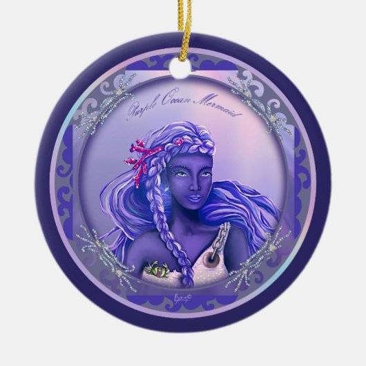 Paarse zeemeermin keramisch ornament (Voorkant)