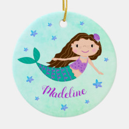 Paarse Zeemeermin Kerst Persoonlijke Naam Keramisch Ornament